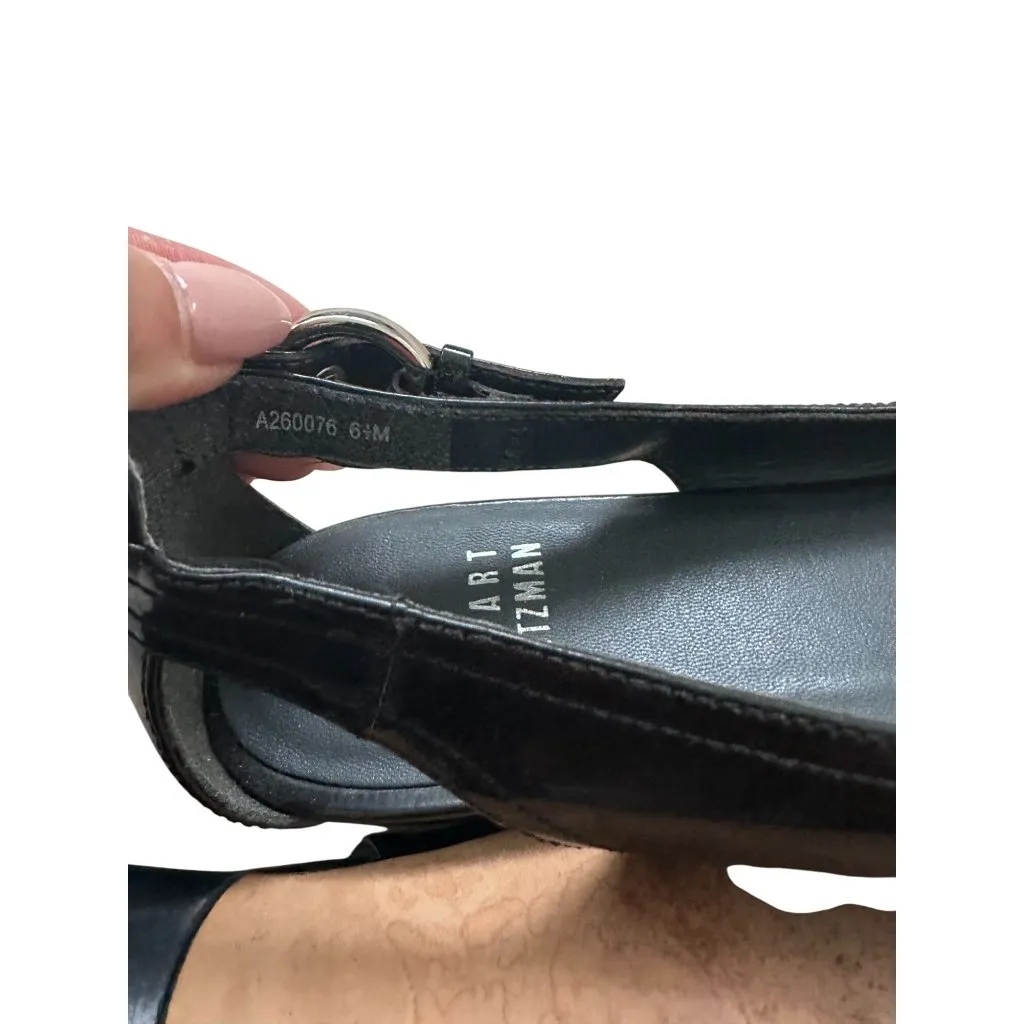 STUART WEITZMAN Black Patent Leather Peeptoe Buckle Flats Size 6.5 - Image 3