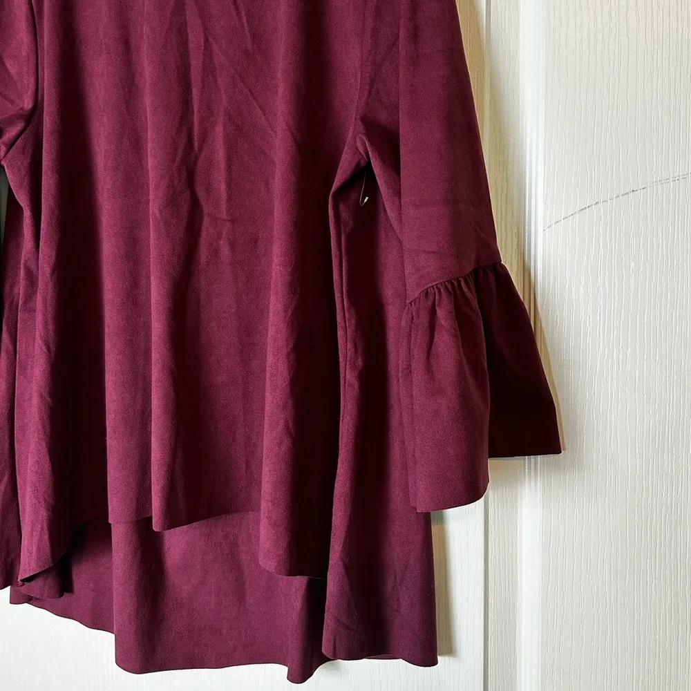Bryn Walker Fran Top Faux Suede Bell Sleeve Lagenlook Maroon Size Small - Image 3