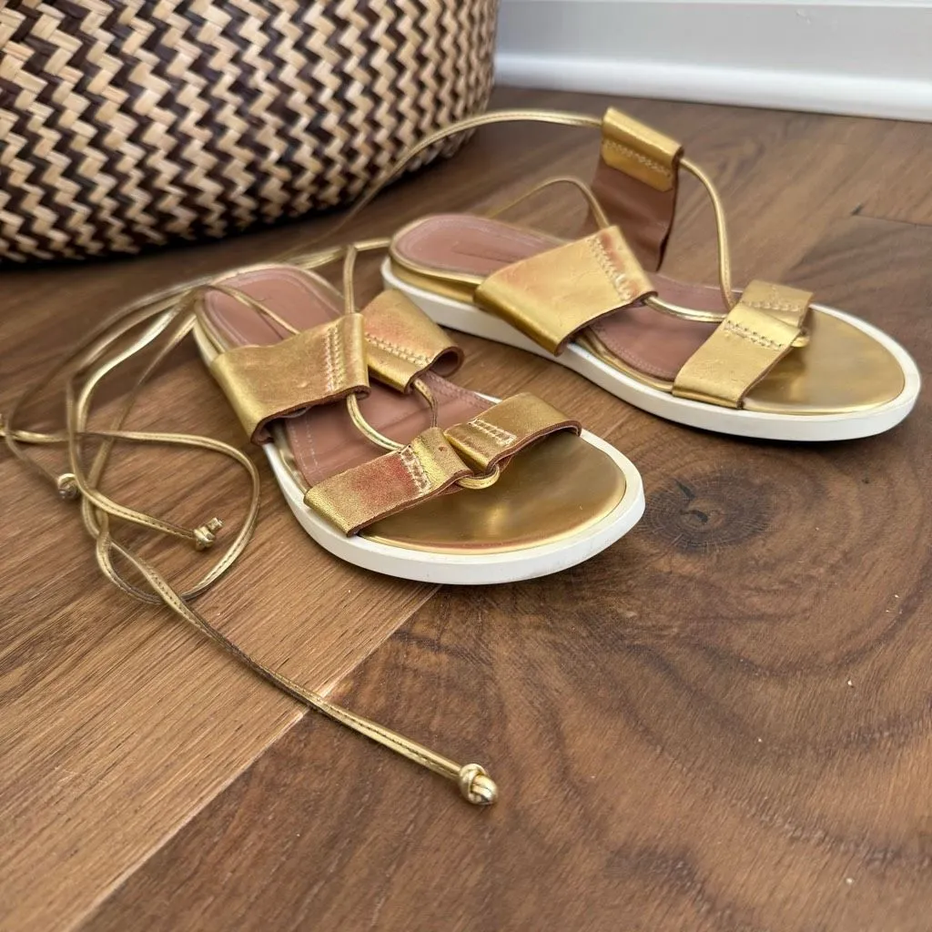 BCBGMAXAZRIA Vitalia Gold Leather Gladiator Sandal $138 36.5 6 6.5 - Image 3