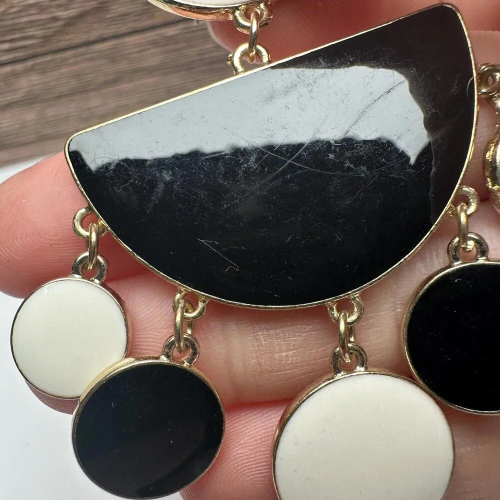 Sugarfix Off White & Black Enamel Dangle Drop Pierced Earrings - Image 9