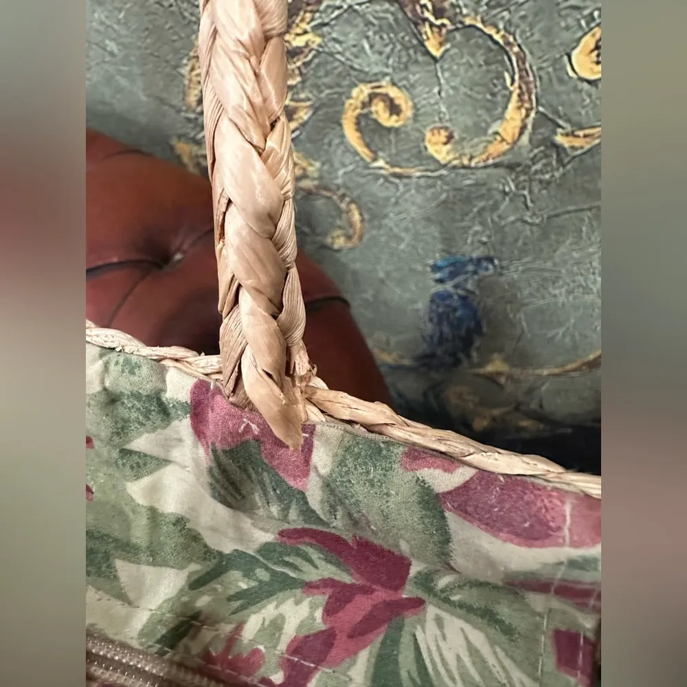 Vintage Cappelli Straw Handbag With Monkey, Flower and Coconut Palm Embroidery Tan - Image 13