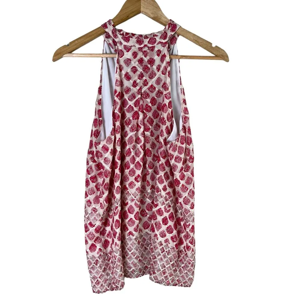 Anthropologie HD in Paris Carmona Silk Halter Tank Blouse Pink White, Size Small - Image 10