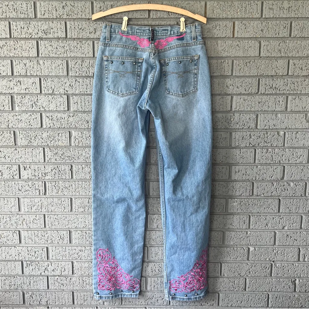 Y2K Cruel Girl Low Rise Pink Embroidered Jeans Size 7 / 26 - Image 5