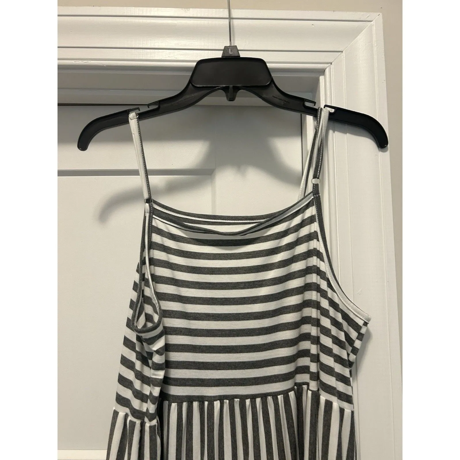 Charcoal Gray & White Sun Dress Spaghetti Straps Tiered Ruffles Maxi Size 8 / 10 - Image 5