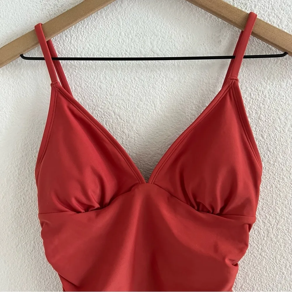 NWT Cupshe Rusty Orange Red One Piece Ruched Modest Small - Image 4