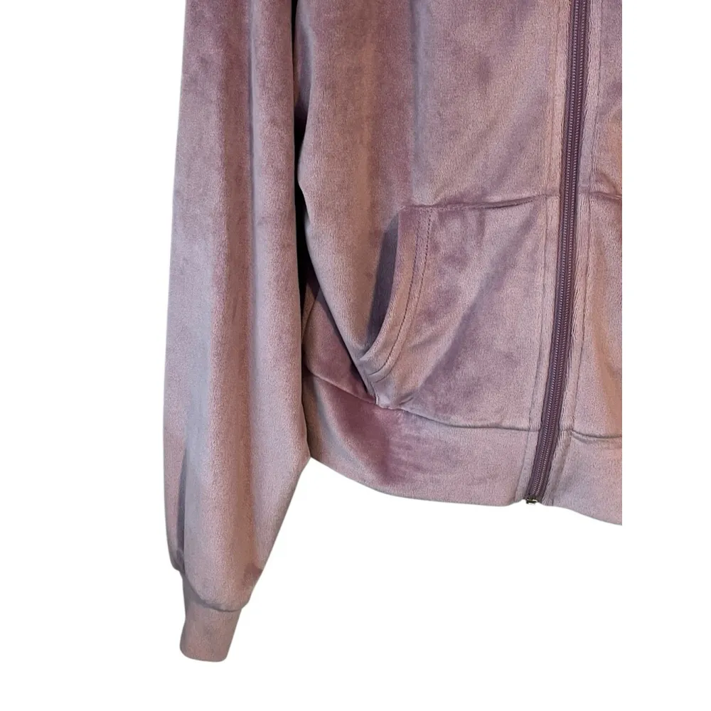Refuge Hoodie Jacket Womens L Purple Velour Velvet Full Zip Rinestone REBEL NWT - Image 4