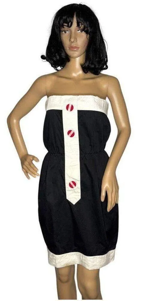 Vintage 80’s Karl Lagerfeld tuxedo style strapless black white red dress size S - Image 8
