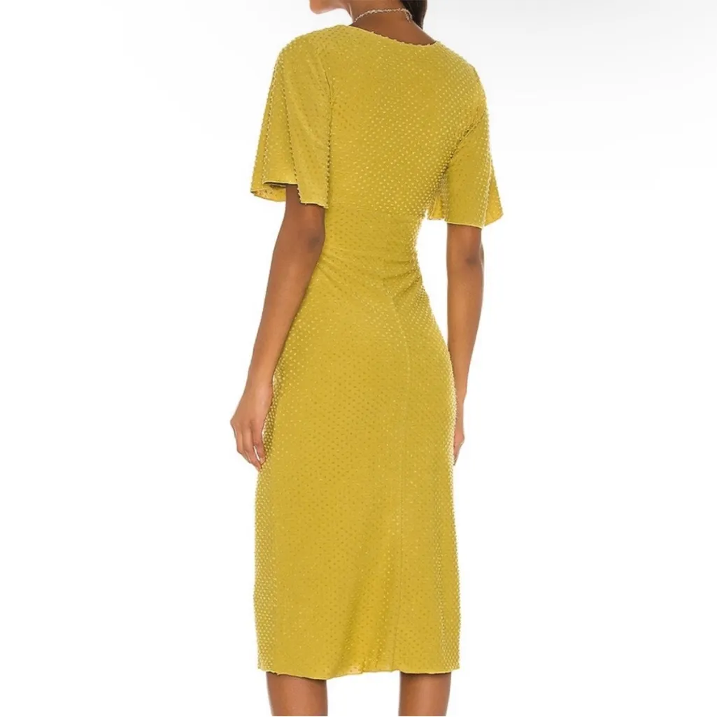 NWOT Revolve Tularosa chase short sleeve midi dress in pear with bow - Image 3