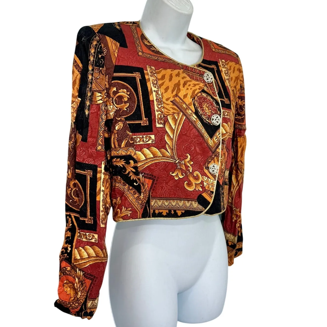 Vintage 80s Orange Rust Cropped Blazer Structured Jacket Shoulder Pads Size M Size M - Image 3