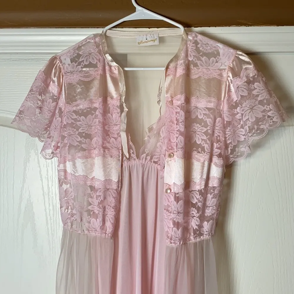 VINTAGE BABY PINK FLOOR LENGTH MAXI ROBE & SLIP DRESS SET Size M - Image 2