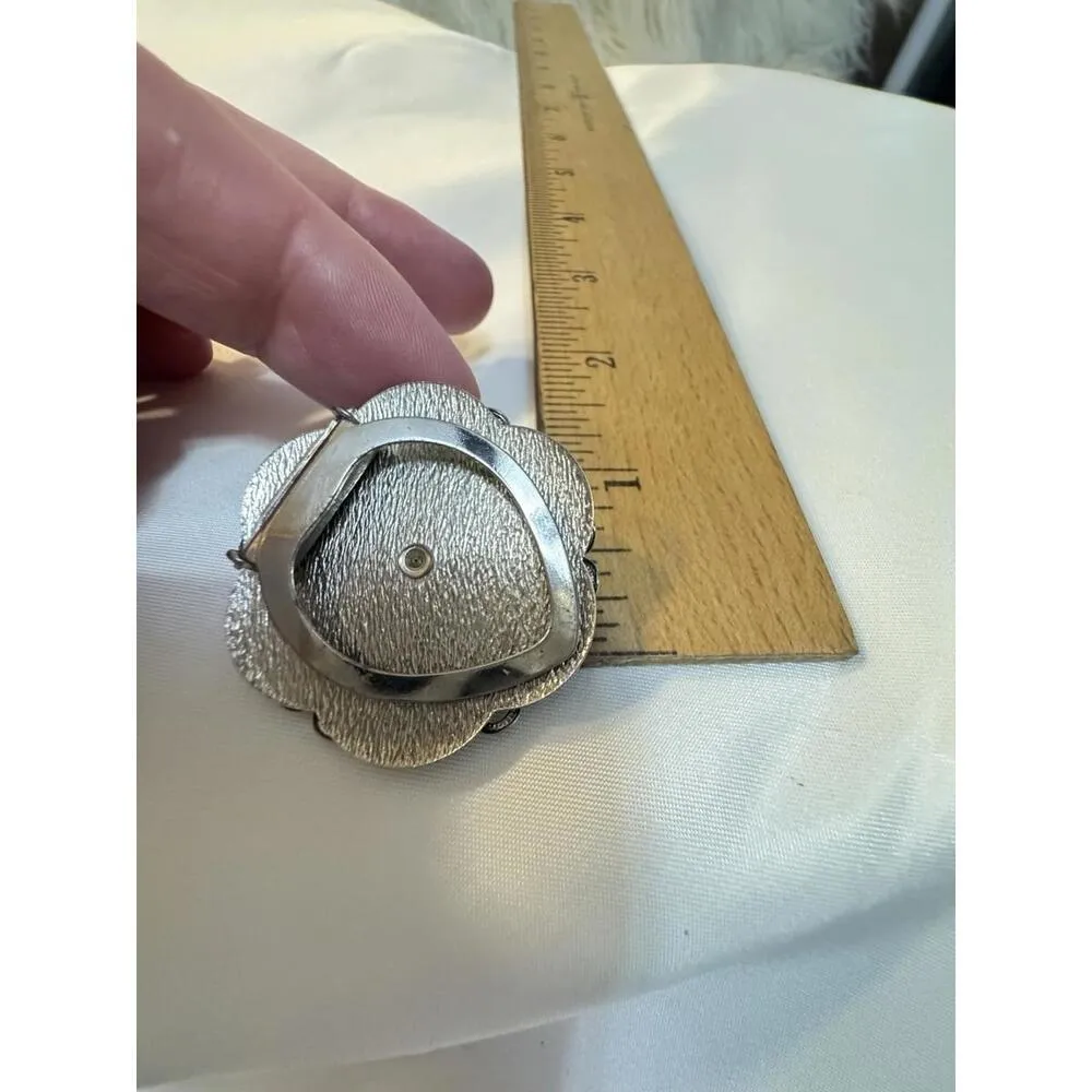 Vintage Jewelry LIEBA USA Scarf Clip Flower Faux Pearl Filigree Silver Tone - Image 6