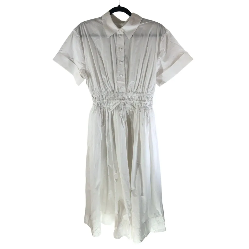 J Crew Elena Shirt-Dress In Cotton Poplin Pockets Smocked White 6 - Image 4