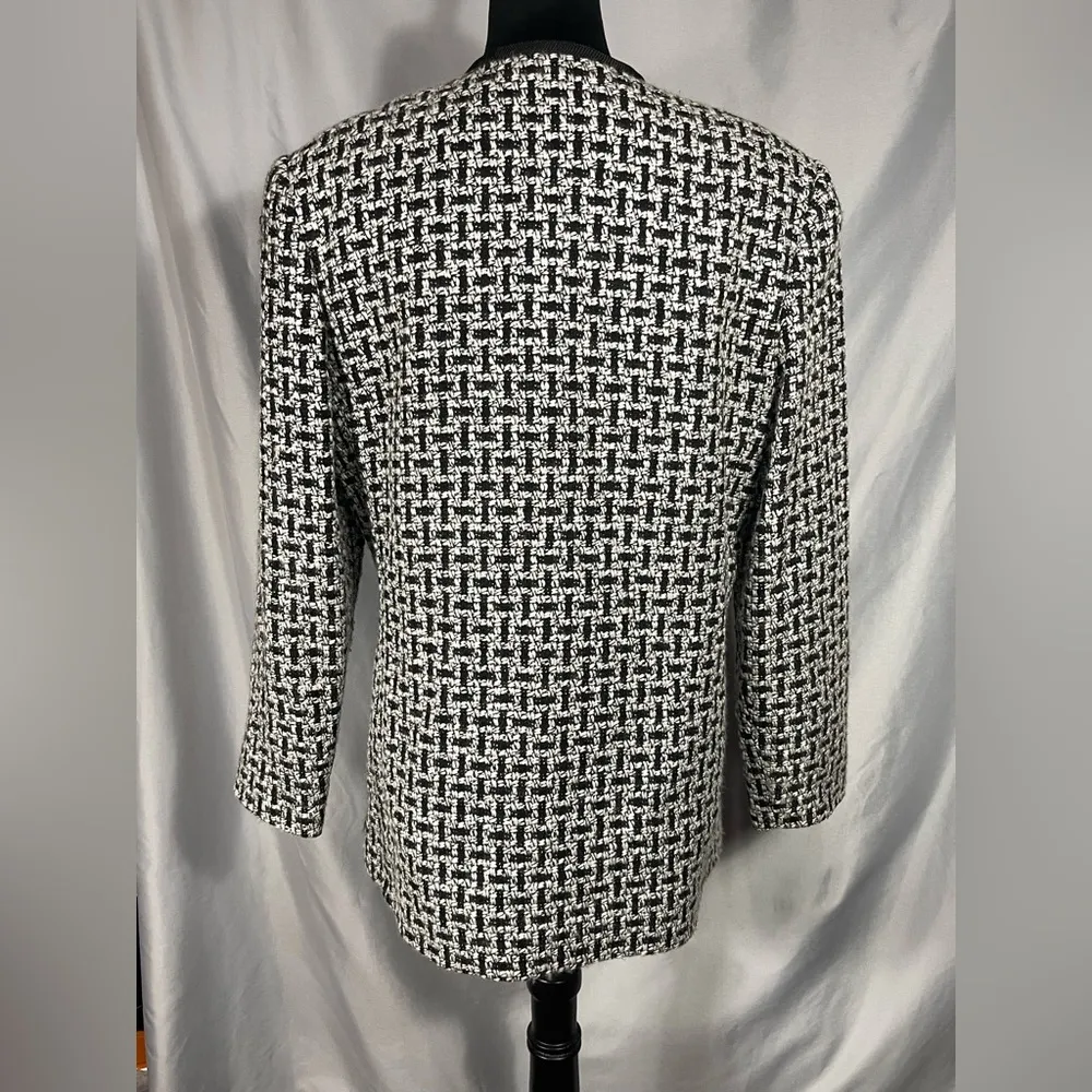 Vintage Jos A Bank Clothiers Houndstooth Black White Wool Acrylic Jacket Sz 12 - Image 2