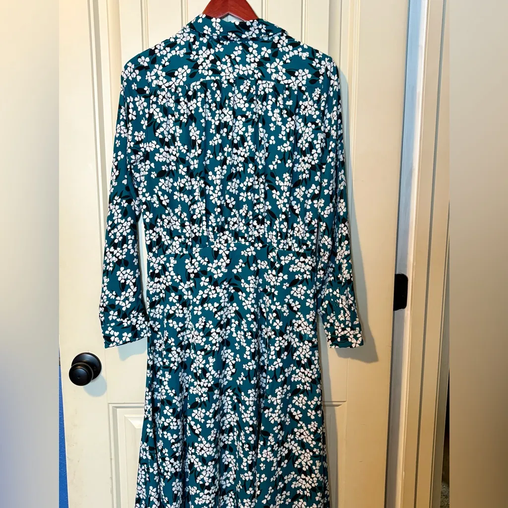 Who What Wear Turquoise/White/Black Floral Long Sleeve Maxi Dress - Image 8