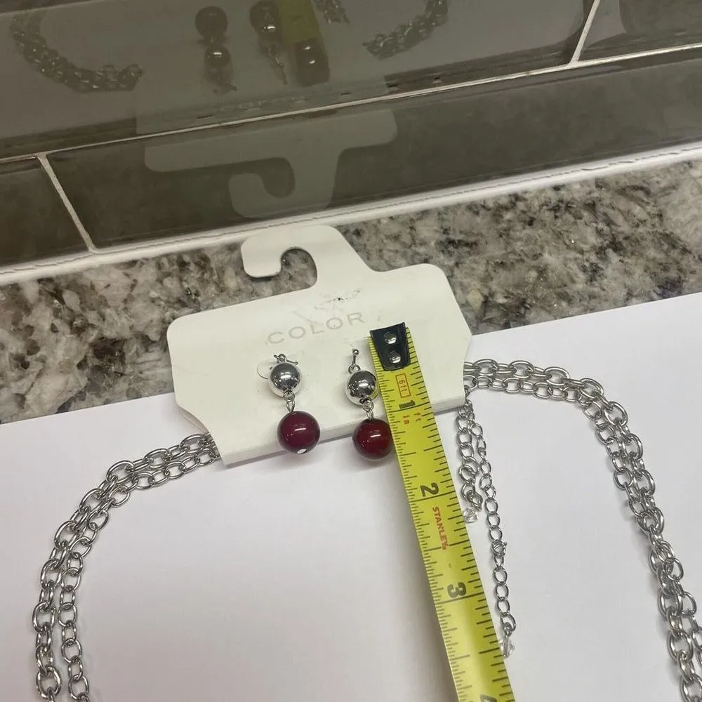 Color Kohl’s Necklace And Pierced Earrings Costume Set Silver Tone - Image 8