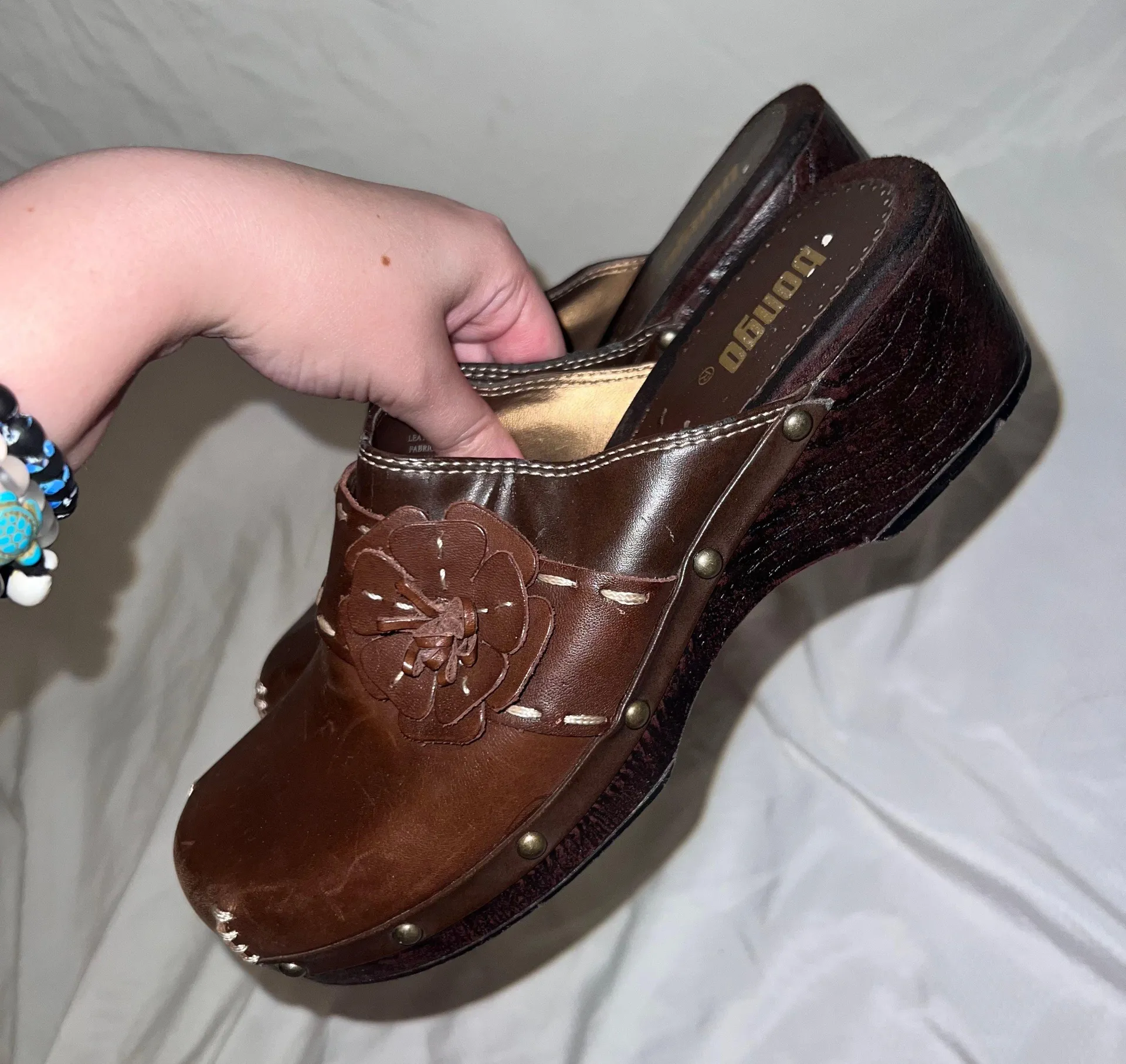 Y2K Brown Leather  Open Clogs - Image 2