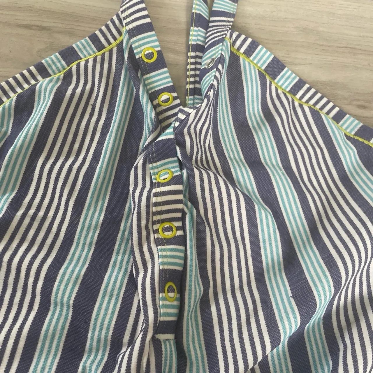 Out From Under Striped Halter Snap Front T Back‎ One-piece Swimsuit Size Large - Image 2