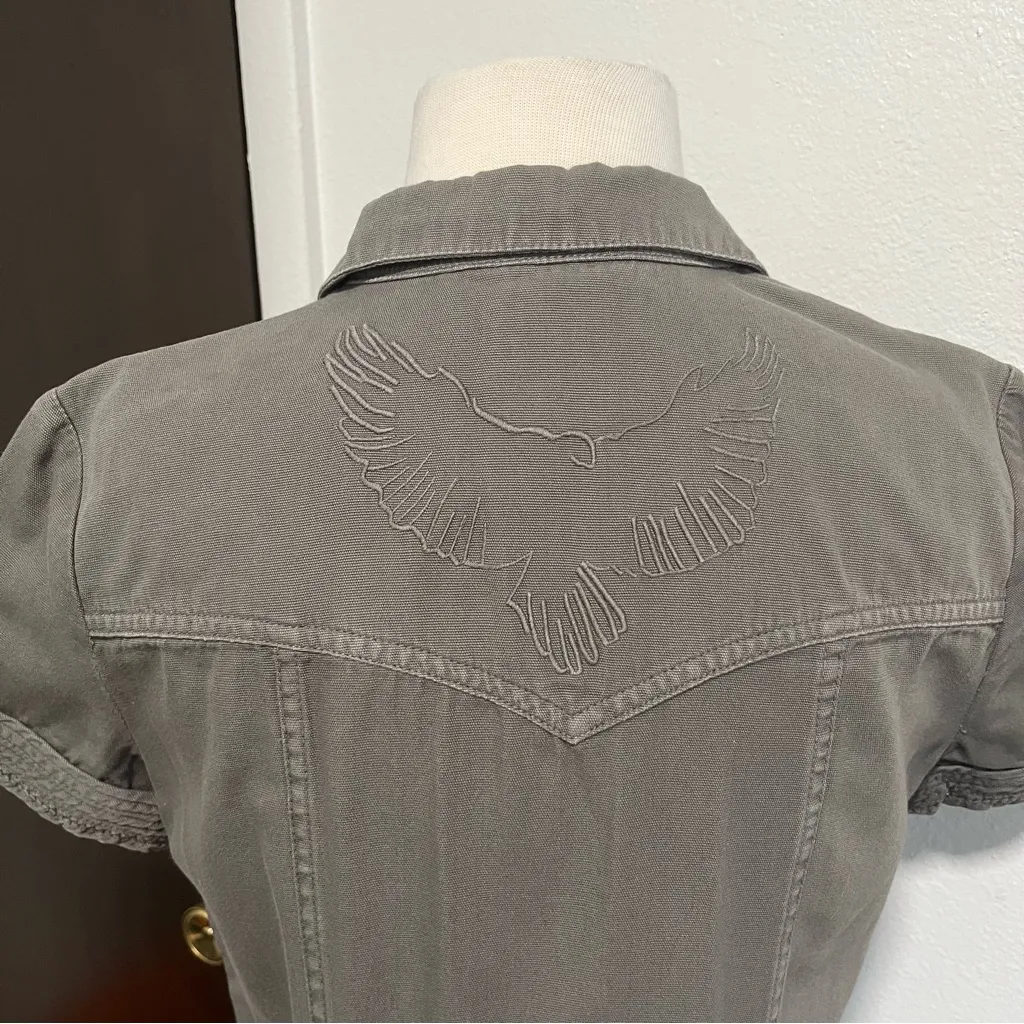 ZADIG & VOLTAIRE Women's Denim Button Down Dress Khaki Green Size 38 Medium - Image 9