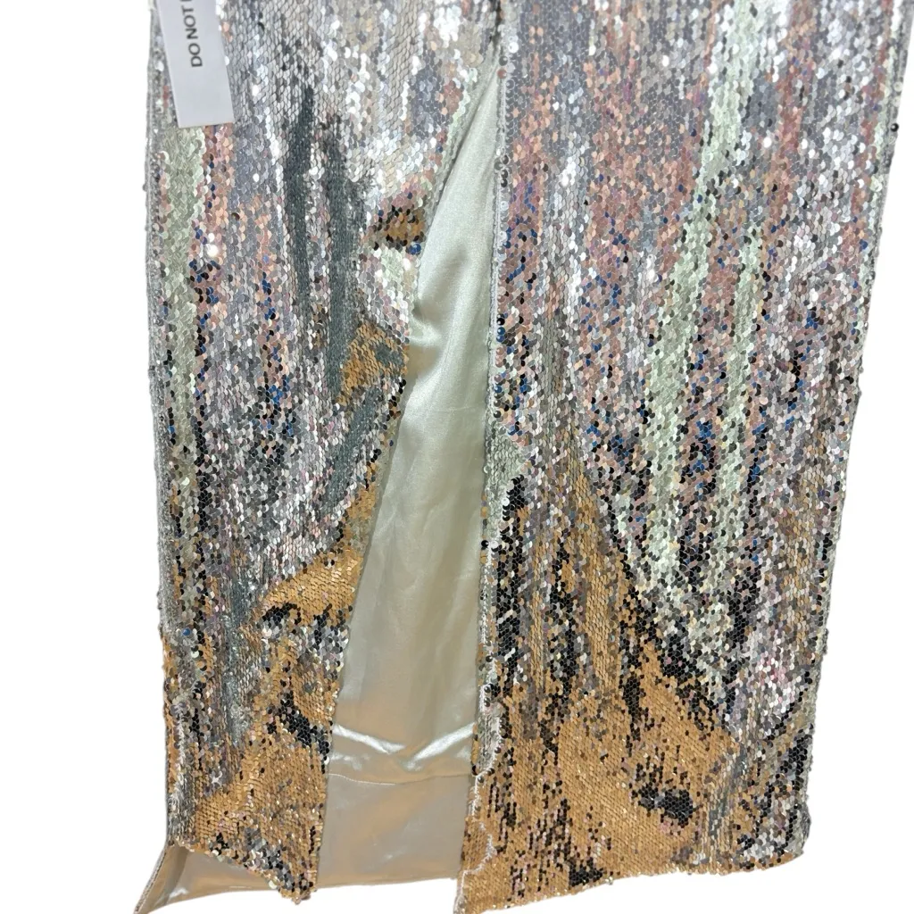 ZAFFORI silver sequin shiny diagonal maxi skirt XS - Image 5