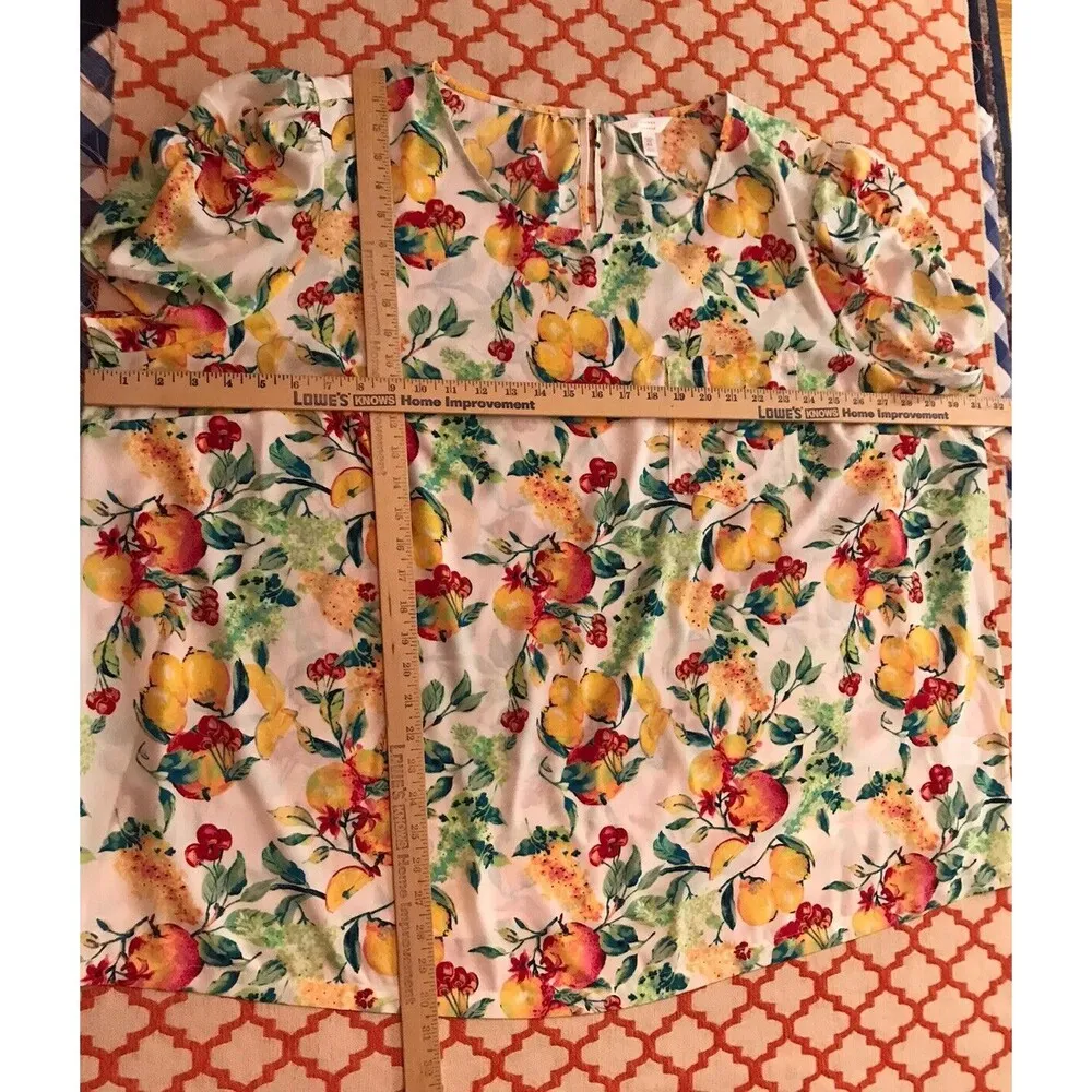 LC LAUREN CONRAD PLUS 4X Tunic IVORY FRUIT BUNCHED SLEEVE POCKET KEYHOLE GD - Image 6