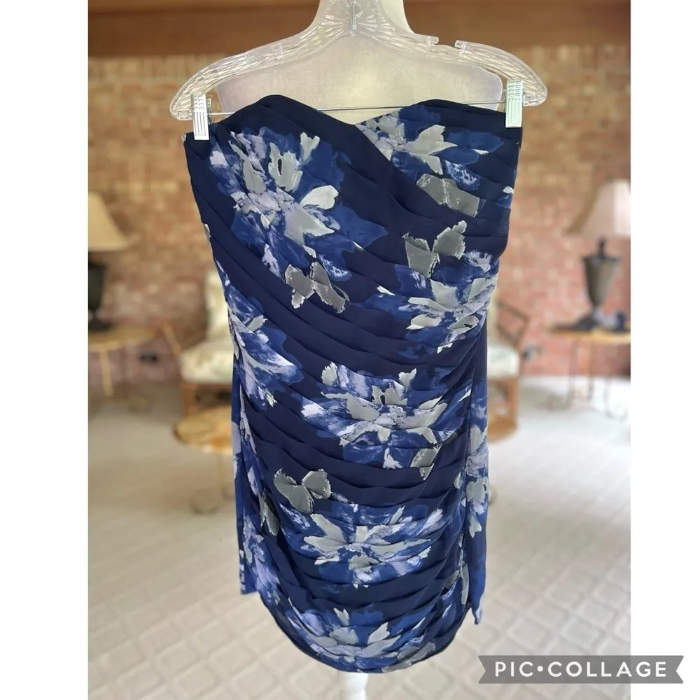 INC International Concepts Blue Floral Strapless Chiffon Mini Dress 2 - Image 3