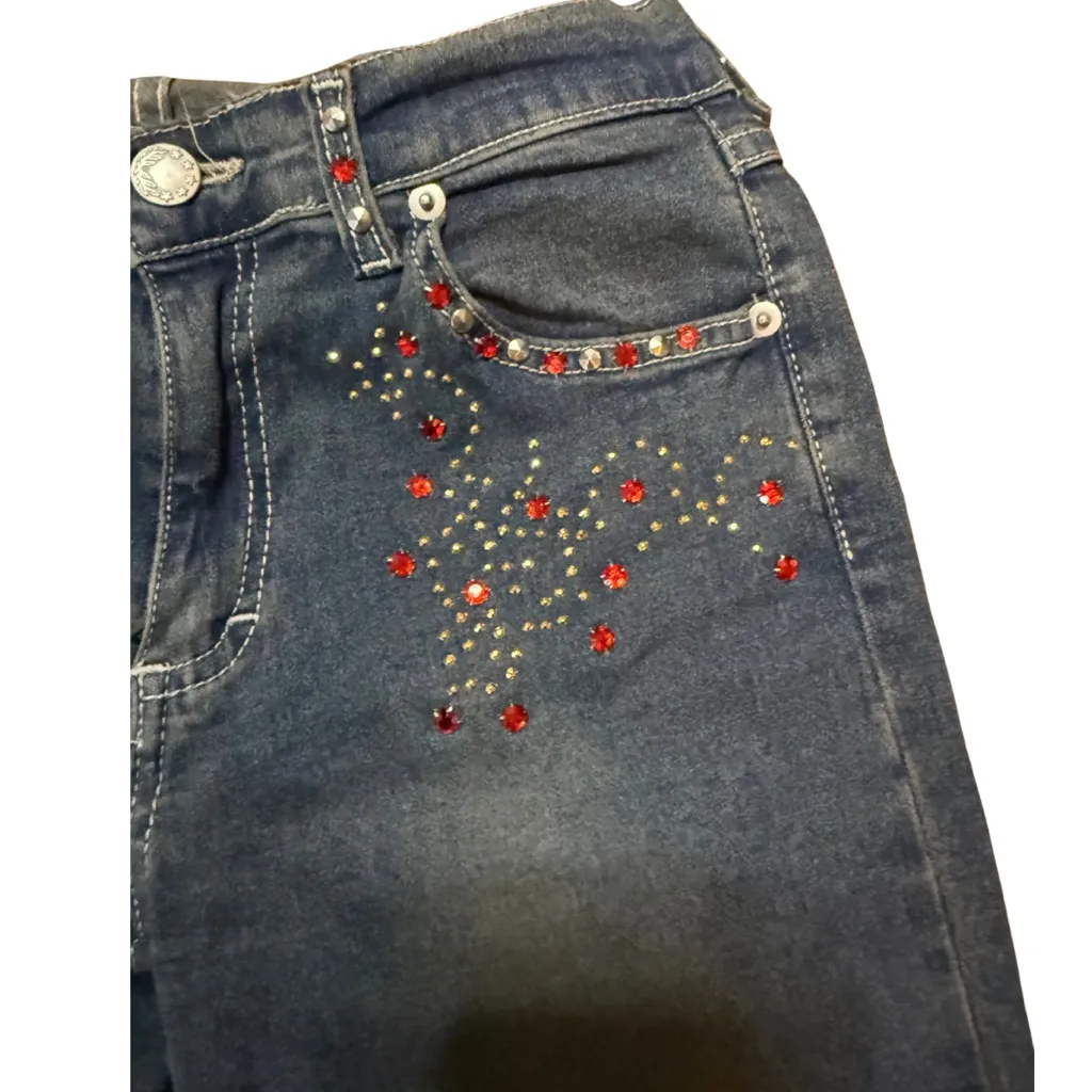 Vintage Sharagano Paris Oriane Embellished Flare Stretch Jean SZ S RARE LIKE NEW - Image 4