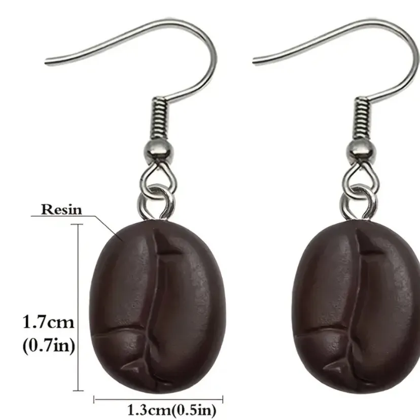 Coffee Bean Dangly Earrings Brown - Image 4