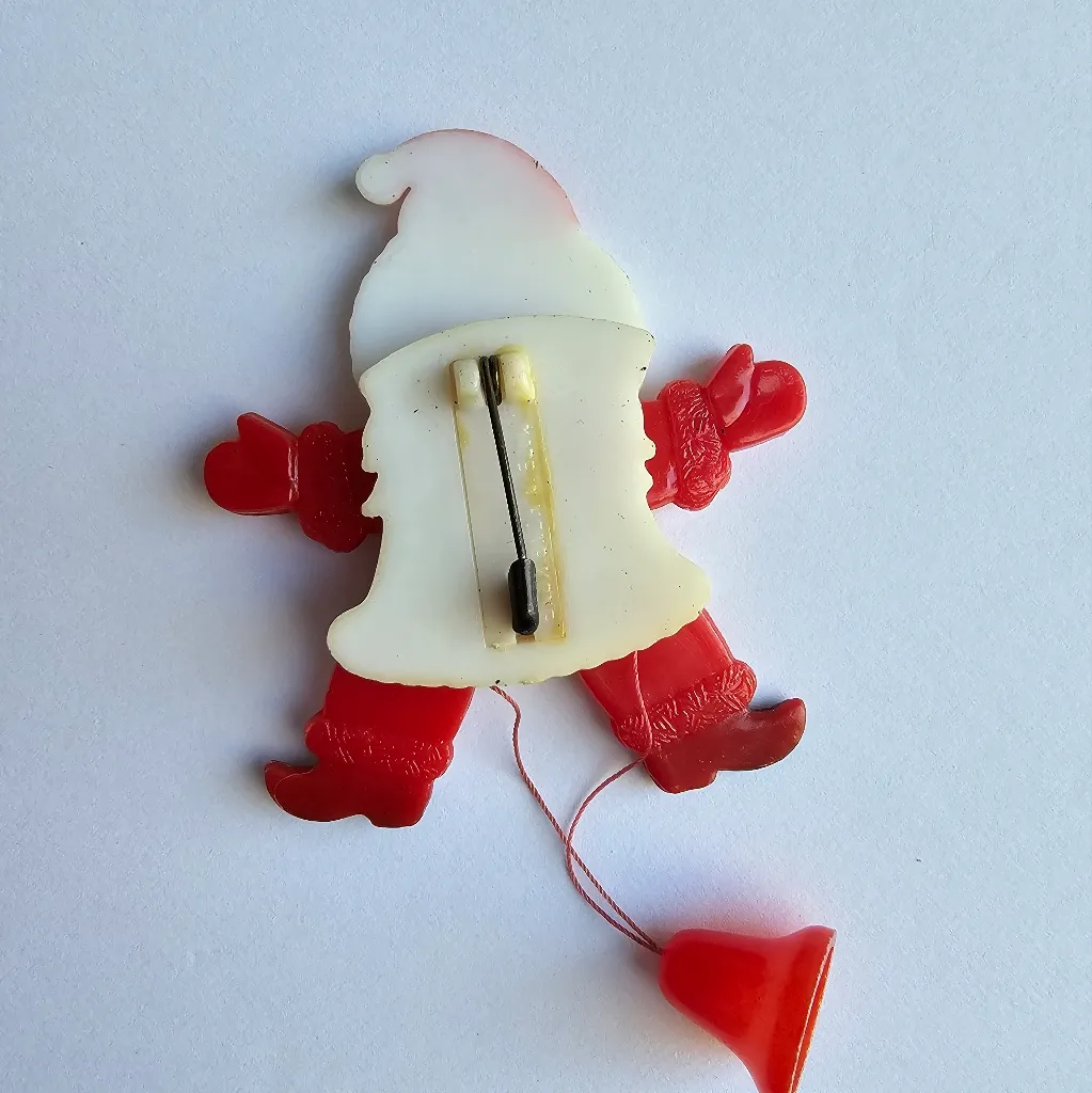 Vintage Santa Claus Pin Legs Move Pull String Brooch Christmas Lapel Pin Red - Image 4