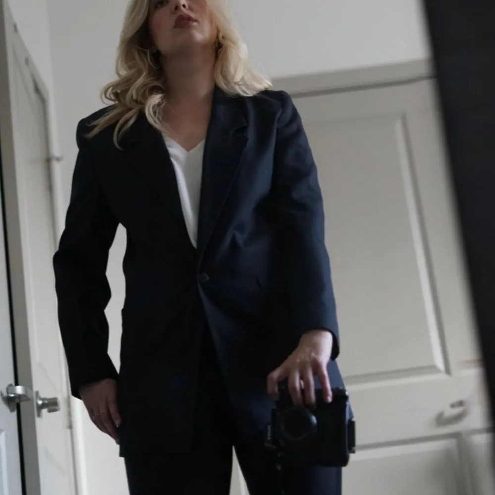 Collini Vintage Navy Oversized Minimalist Blazer Coat Career Office Size 10 Blue - Image 9