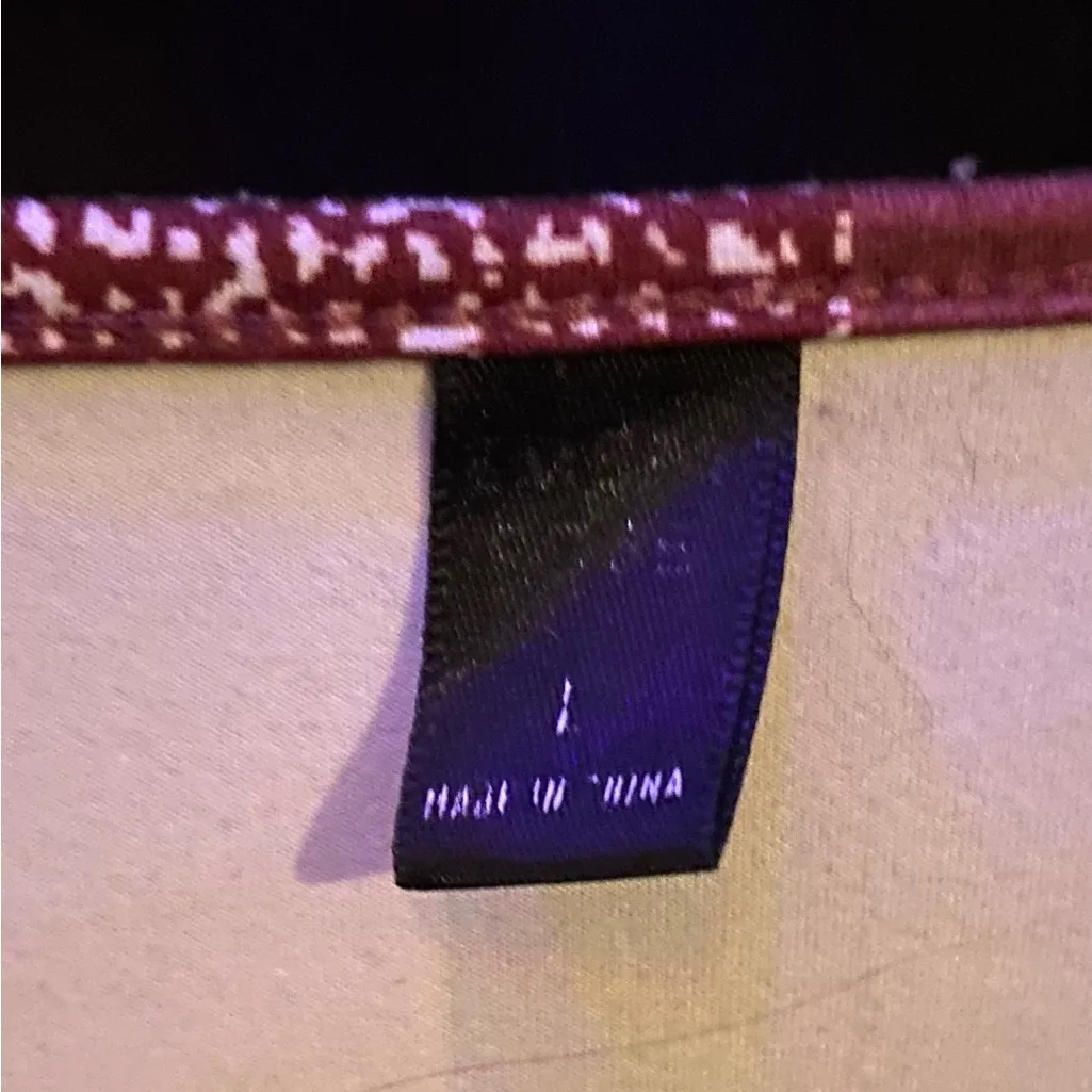 Stylish Burgundy and White Patchwork Long Sleeve Top Brown Size L - Image 5