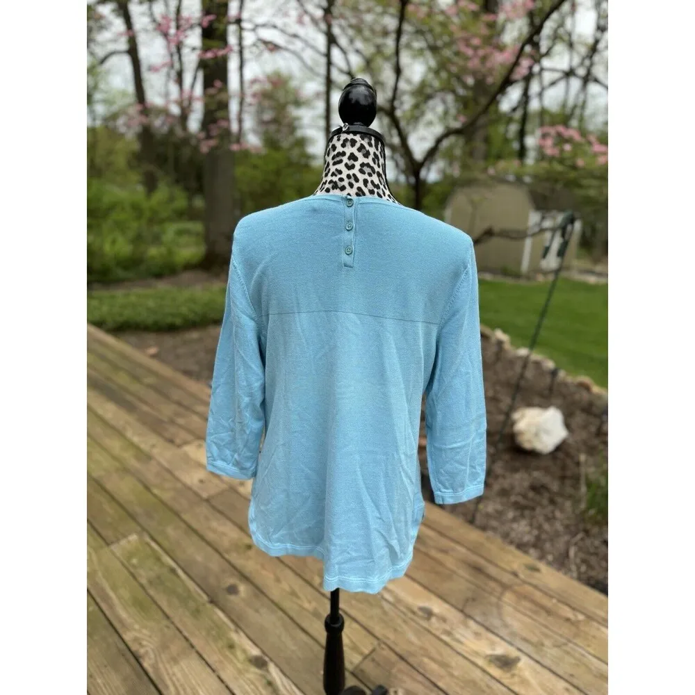 Talbots Classic Crewneck Pullover Sweater Blue Women's Size Large Back Button GG - Image 3