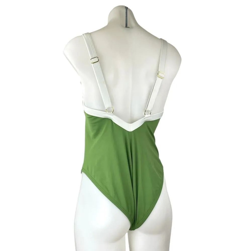Shade & Shore Green White Sleeveless Cami Tank One Piece Swimsuit Swimwear Sz  M - Image 2