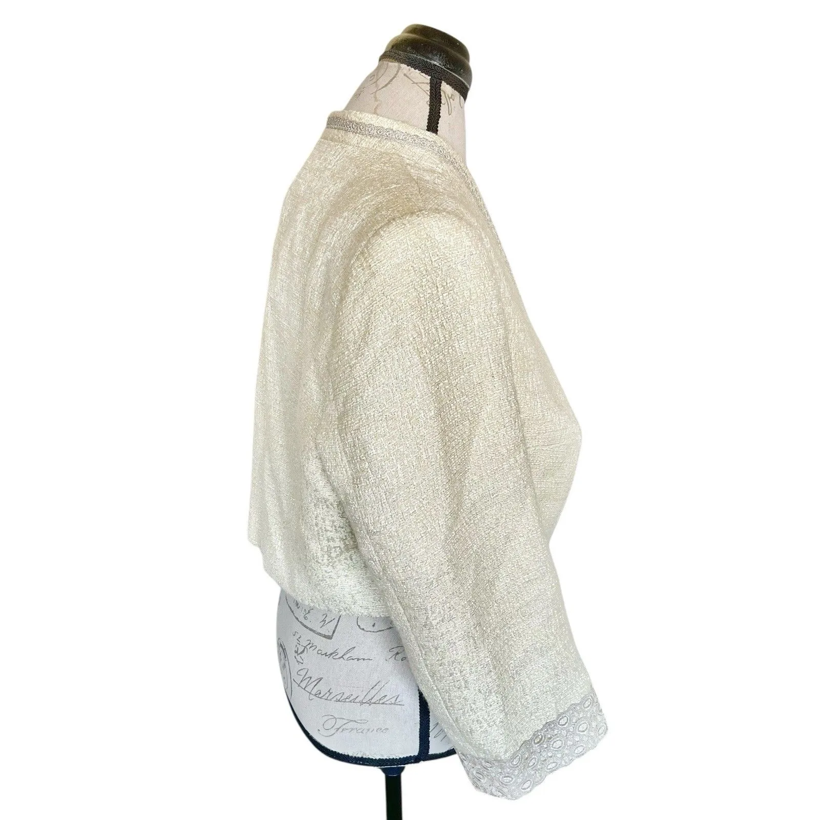 Sonia Pena Tweed Cropped Jacket Sz Large Bolero Mother Of The Bride Formal - Image 4