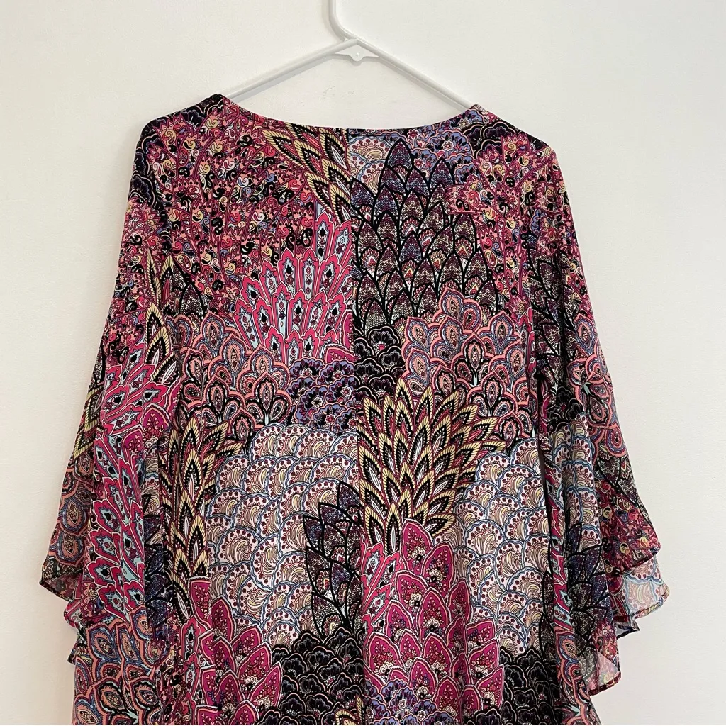 JBS J.B.S. Plus Size Multi Paisley Peacock Feather 3/4 Sleeve Bell Sleeve Dress Purple - Image 13