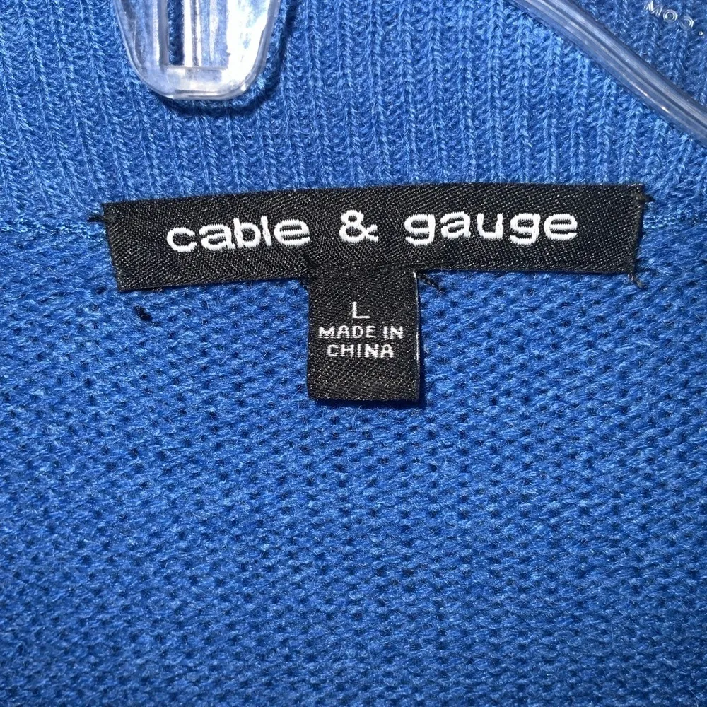 Cable & Guage 2Pc Set~Lg Blue Sweater Cardigan & XL Blue & Yellow Floral Blouse - Image 9