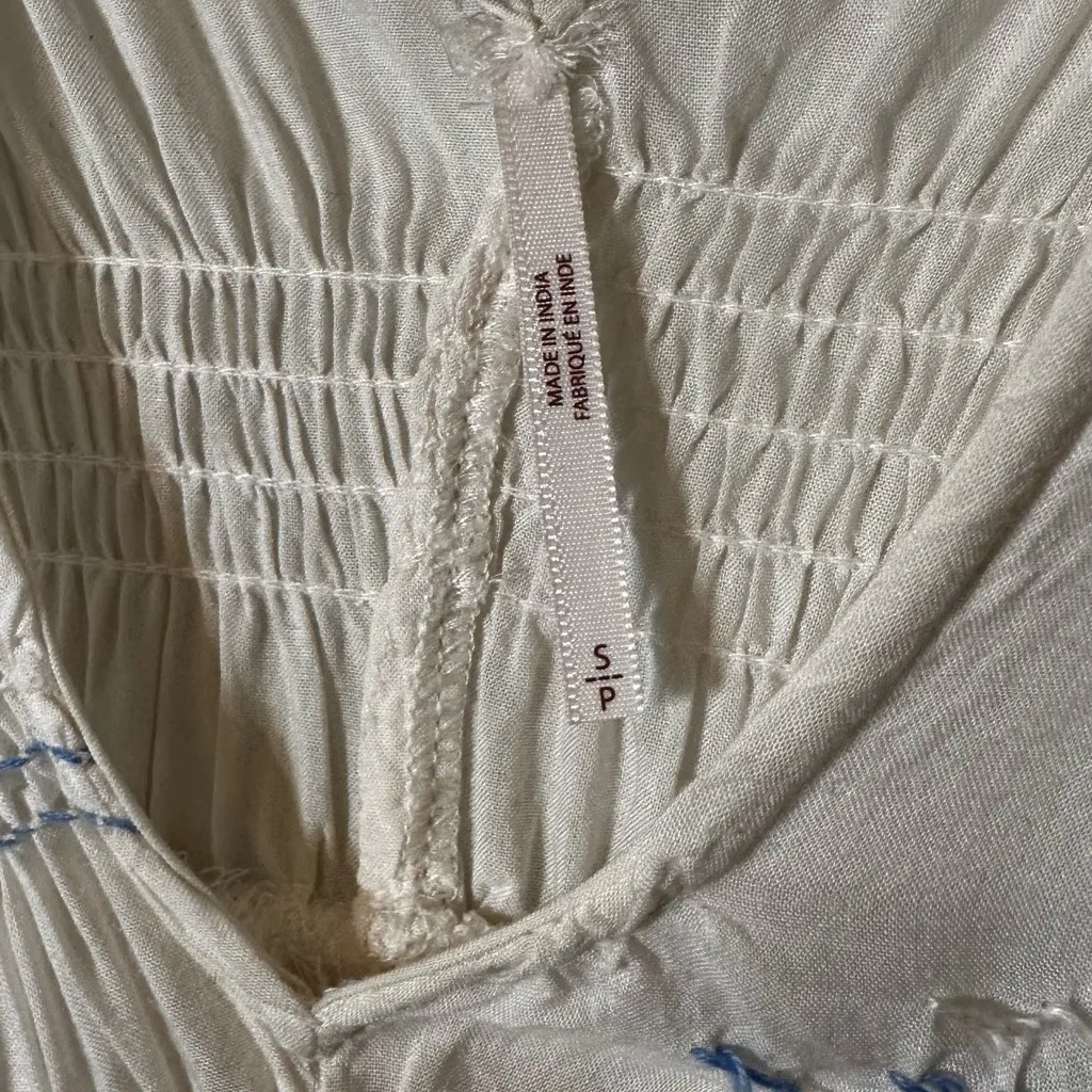 Free People Anthropologie Adella Smocked Mini Dress Ivory White Boho Flowy SMALL - Image 7