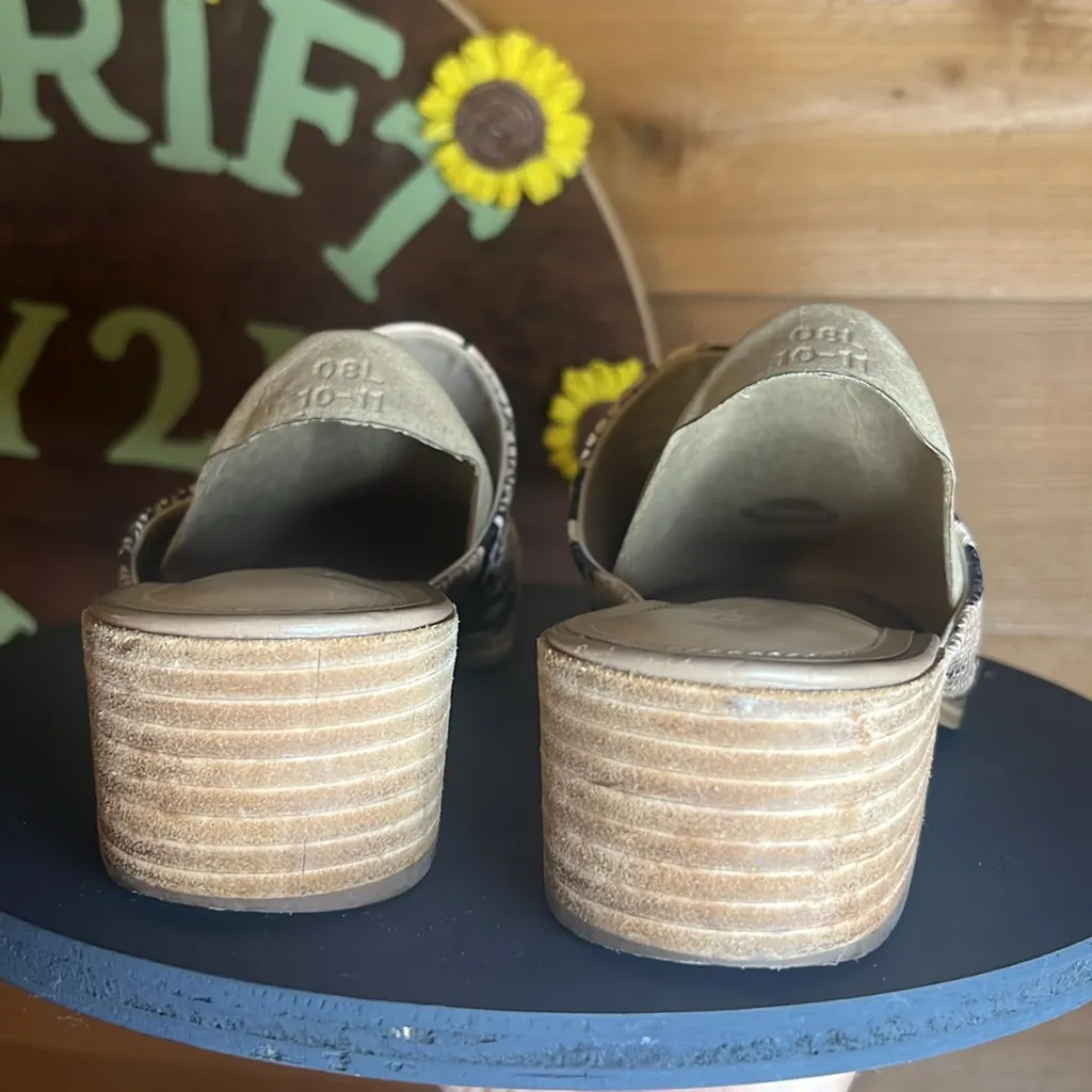 Gibson Latimer Goat Leather Joury Snake Print Block Heel Mules Slip On 9.5 - Image 6