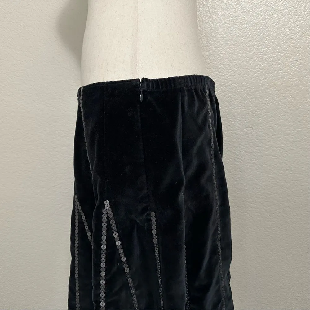 NWOT Soft Surroundings Black Velvet Sequins A-Line Flare Skirt - Image 4