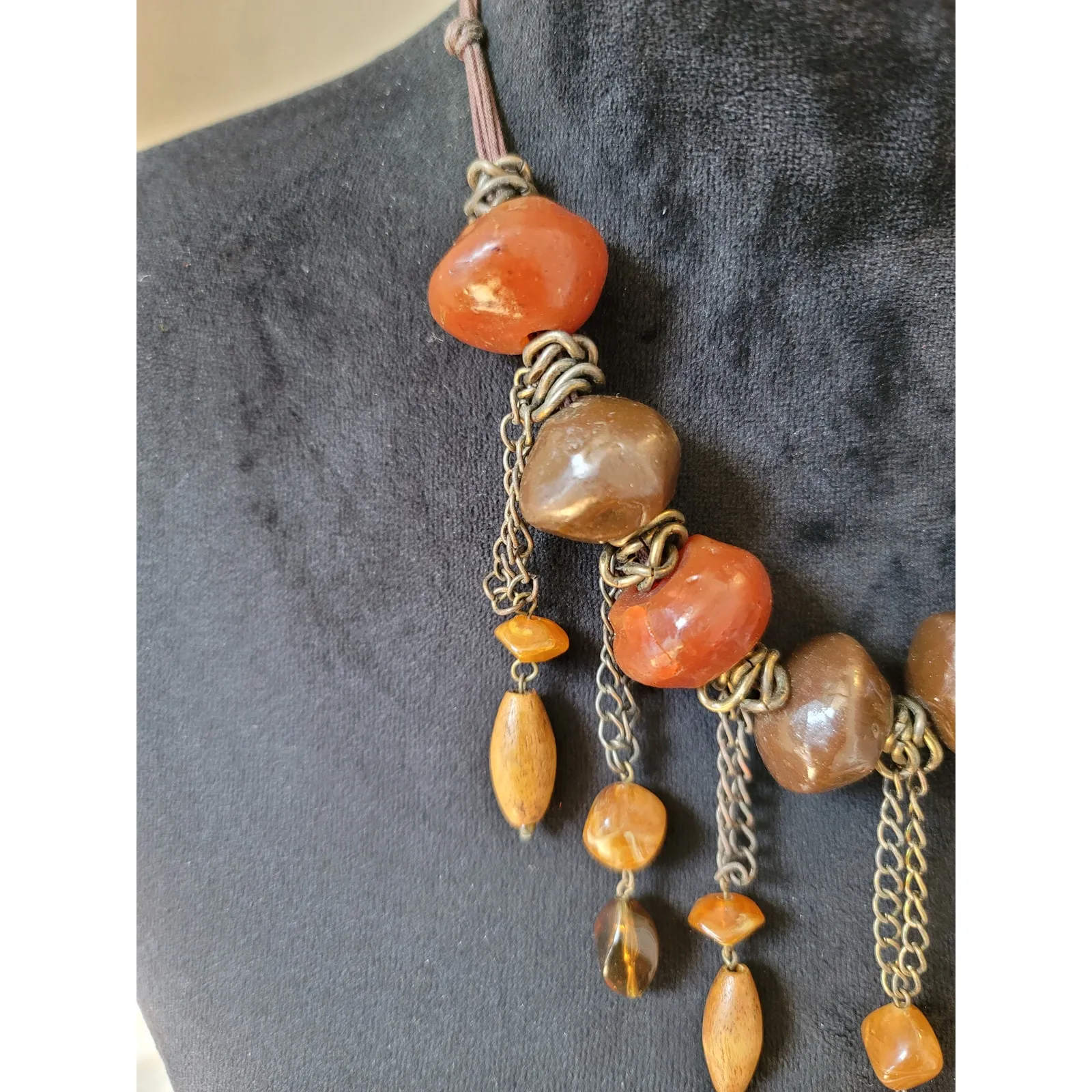Women's Boho Beaded Statement Necklace With Chains And Lobster Clasp Lock - Image 5