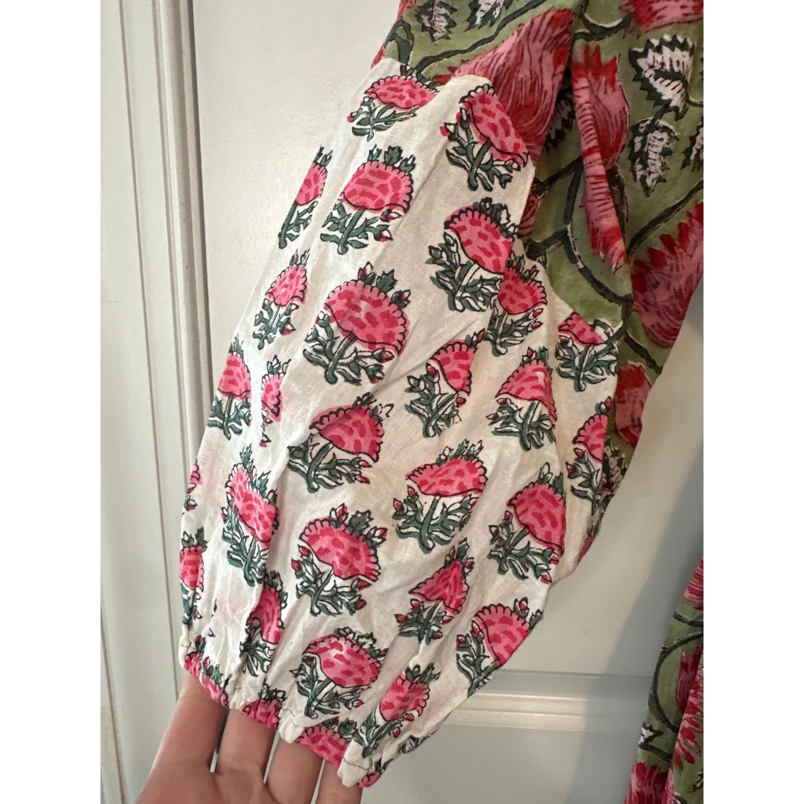 All Things Mochi Red Green Floral Cotton Tie Back Shift Dress Size XL - Image 12