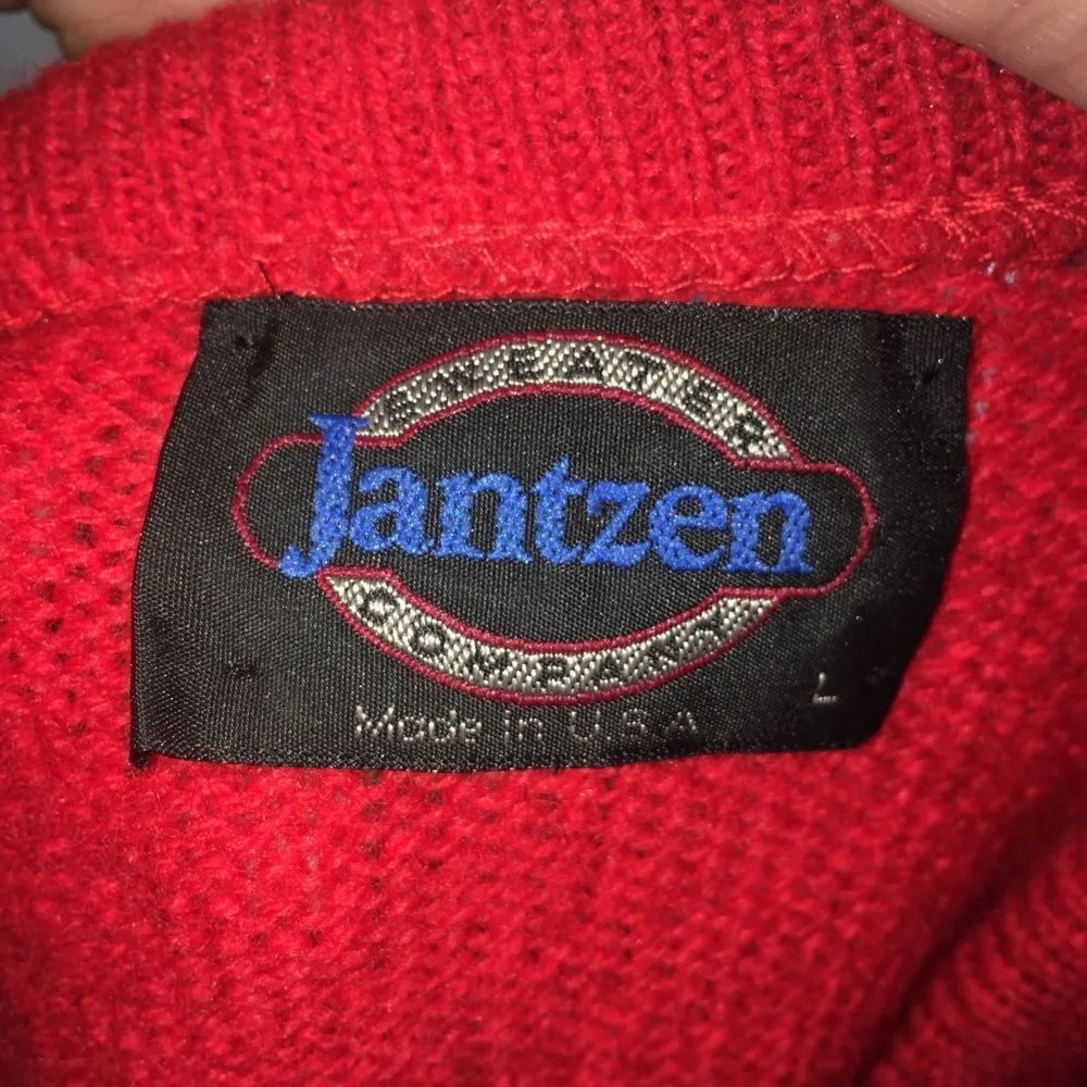 Jantzen vintage L cherry red v-neck pullover sweater - Image 3