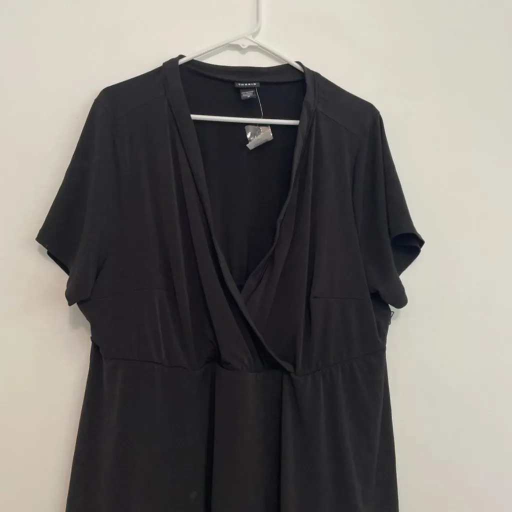 NEW NWT TORRID 3 Plus Size Jersey Knit Faux Wrap Top Black Short Sleeve NO BELT - Image 4