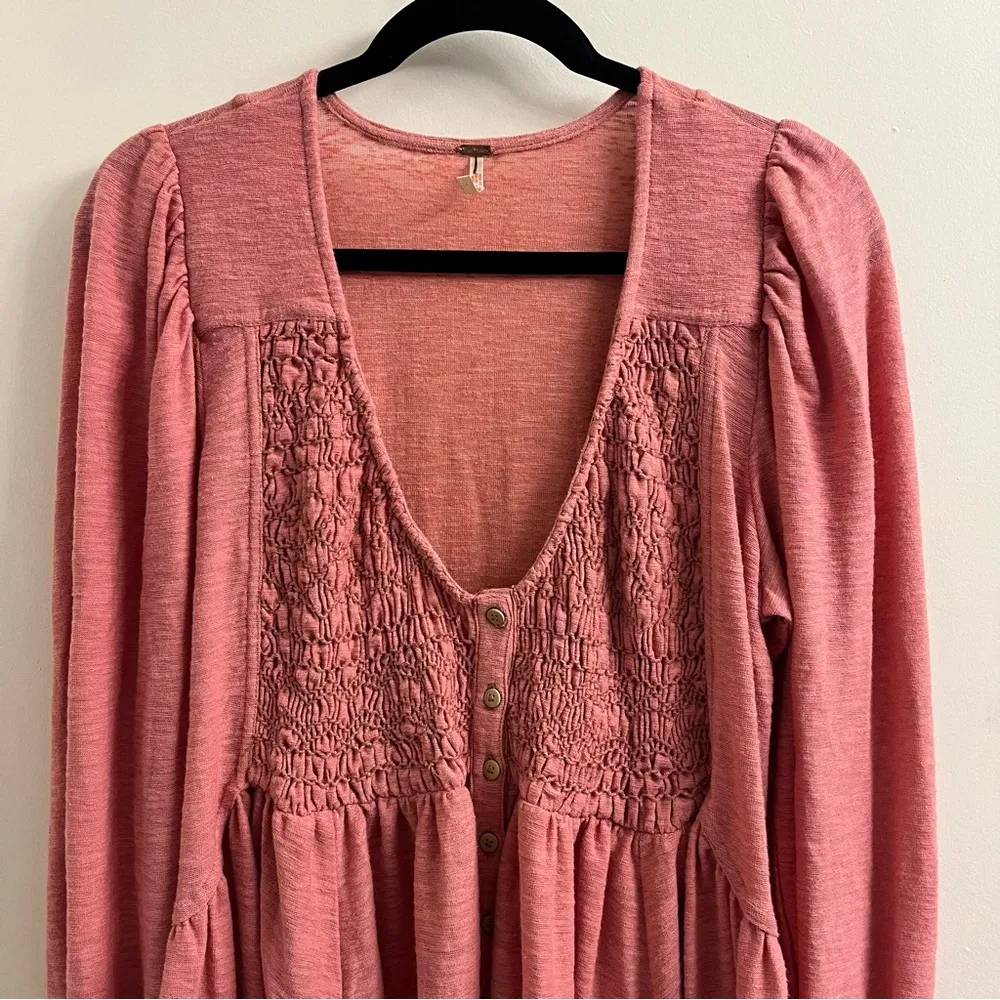 Free People Don’t Call Me Baby Long Sleeve Thermal Top in Rosie Size Small - Image 4