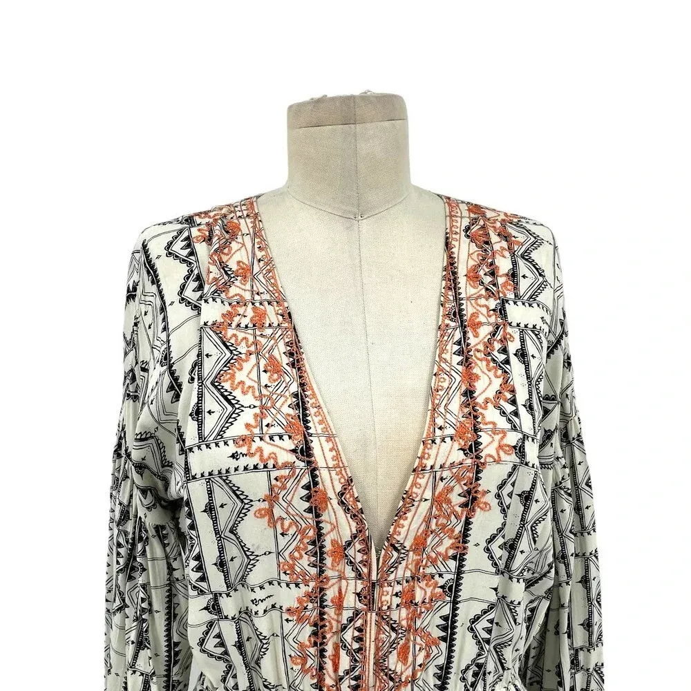 Cleobella Mischa Boho Henna Print Embroidered Romper Cream Size‎ Small - Image 4