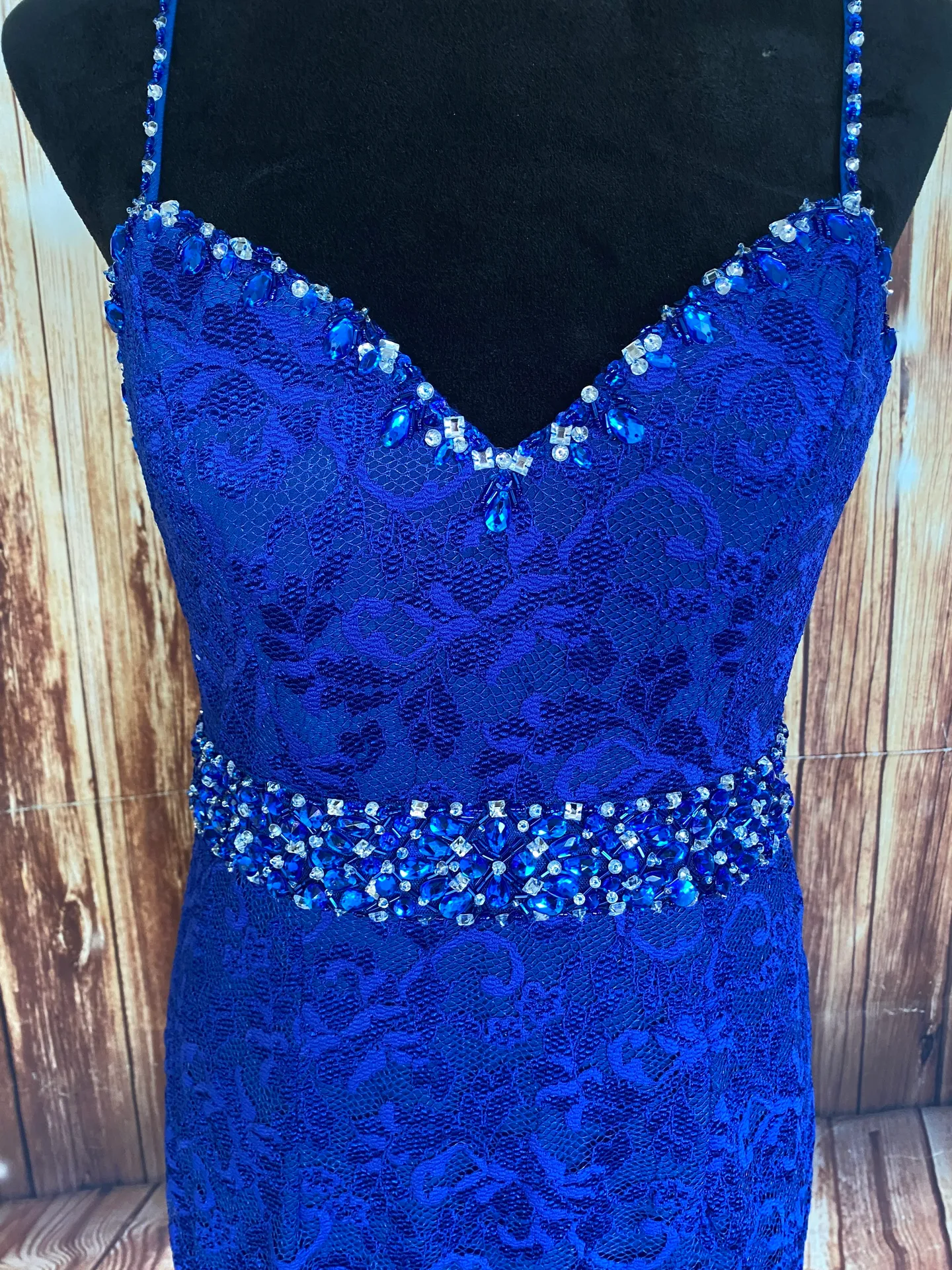 by madeline gardner Sleeveless Strappy Back Royal Blue Lace Dress Sz 10 - Image 2