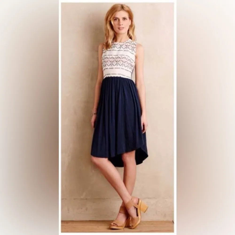 Anthropologie Dolan Sabado Dress Navy Blue Ivory Aztec Print Size Medium - Image 2
