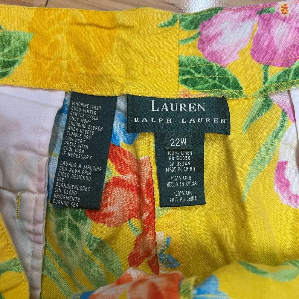 Lauren Ralph Lauren 100% Linen Shorts Yellow Floral - Plus Sz 22W Resortwear - Image 2