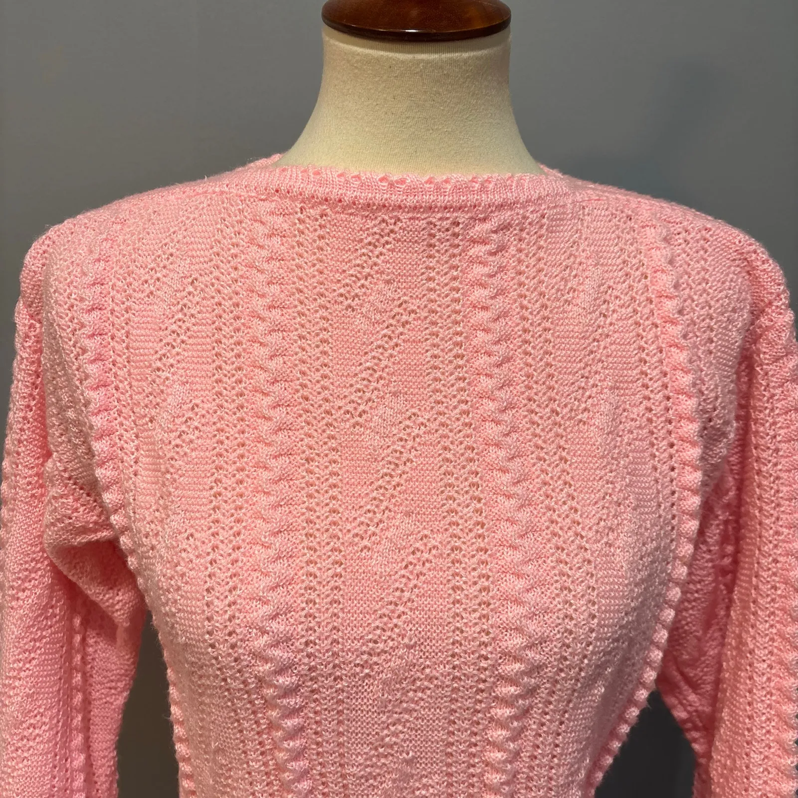 VTG 80s 90s pastel pink barbie coquette cottage grandmacore Sweater, Size Small - Image 3