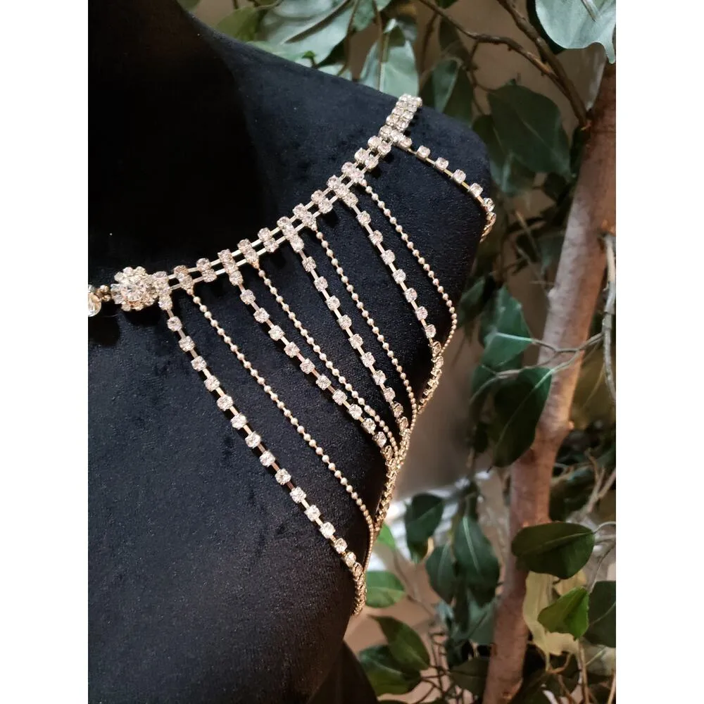 Womens Multilayer Rhinestone Shoulder Chain Lingerie Decorative Bridal Jewelry White - Image 5