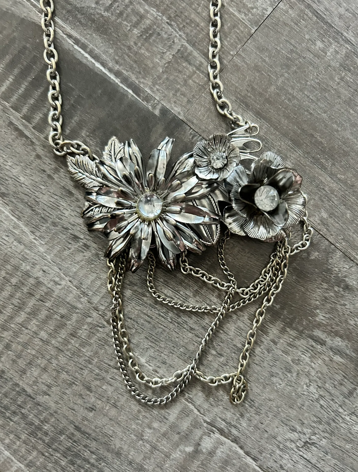 New York & Company Metal Floral Statement Necklace - Image 2